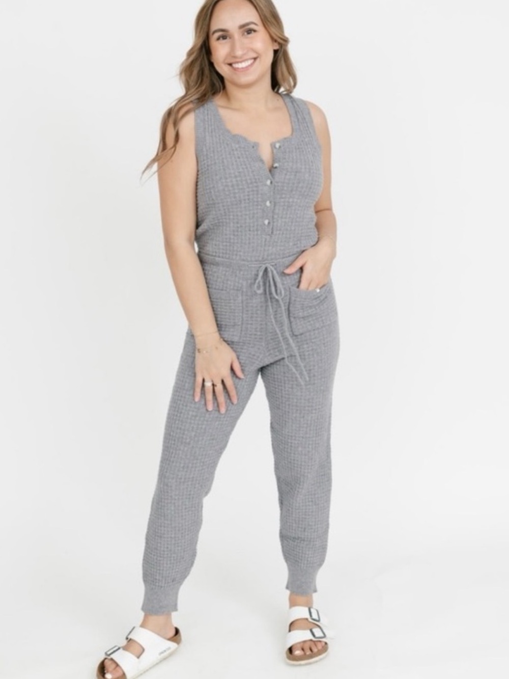 Smash + Tess Megan heather gray waffle romper 2XL EUC